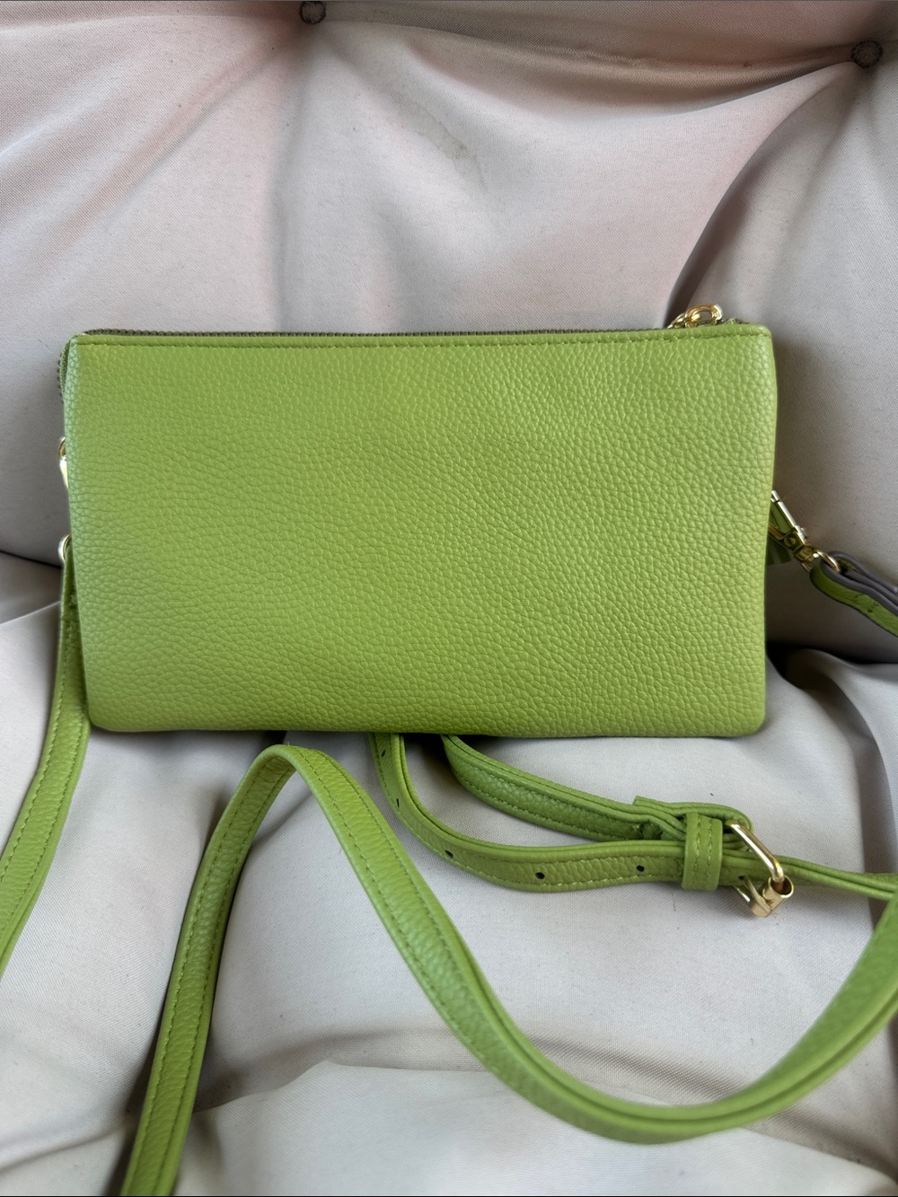 Nanette Lepore Lime Green Pebbled Leather Crossbody with Tassel - Picture 2 of 5